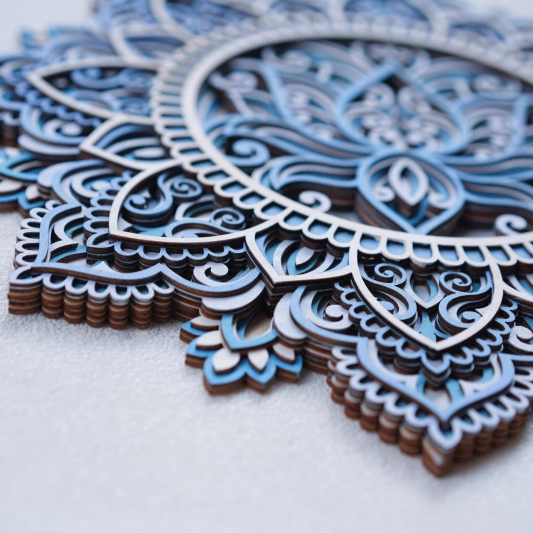 Peinture murale 3D Mandala Lotus Bleu Olivenorma