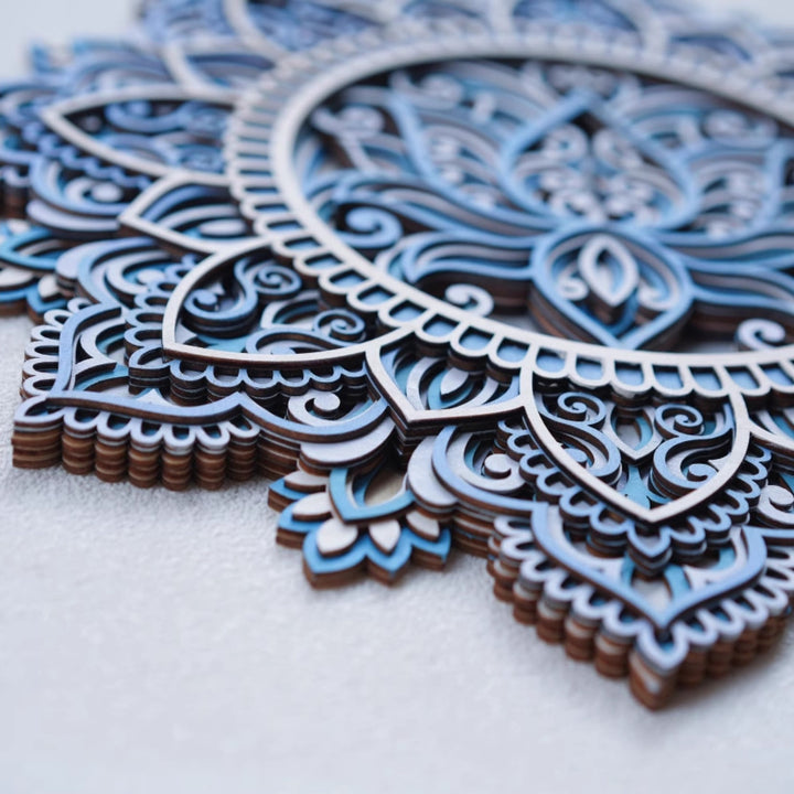 Peinture murale 3D Mandala Lotus Bleu Olivenorma