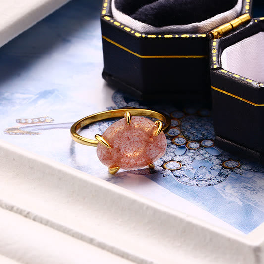 Bague à cinq griffes en quartz fraise naturel Olivenorma