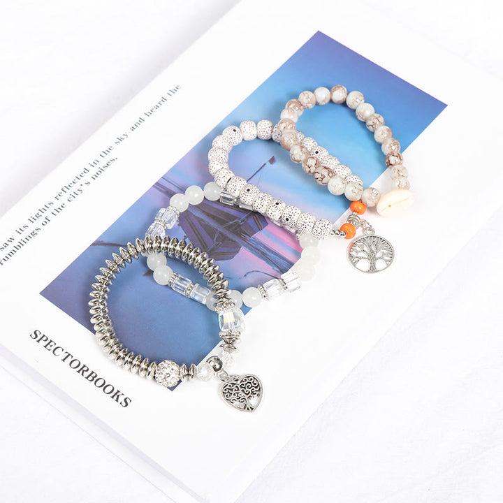 Ensemble de bracelets à perles avec pendentif en forme de cœur et arbre de vie Olivenorma