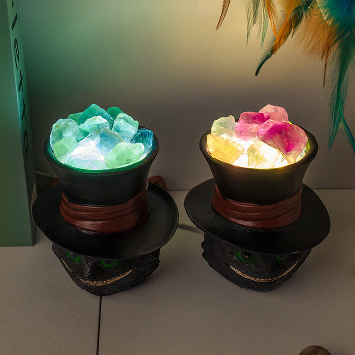 Lampe en cristal avec chapeau en fluorite naturelle Olivenorma pour chat noir