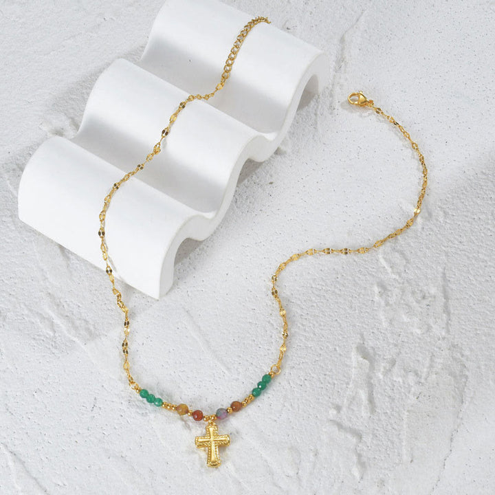 Collier en acier inoxydable avec perles de cristal Olivenorma