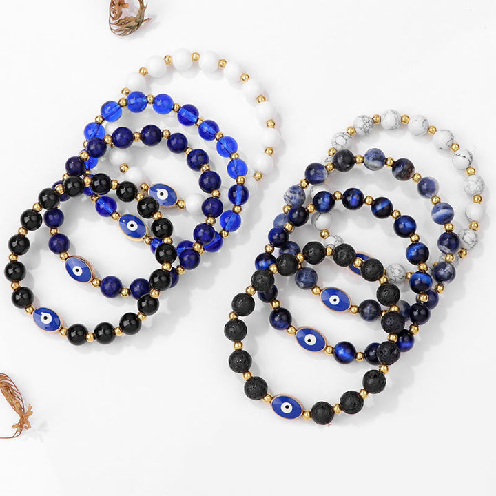 Bracelet Olivenorma 8 mm œil de tigre bleu contre le mauvais œil