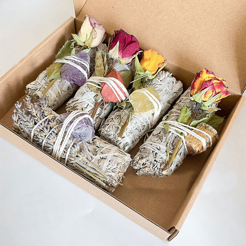 Olivenorma Plante en cristal naturel Rose Fleurs séchées Sauge blanche