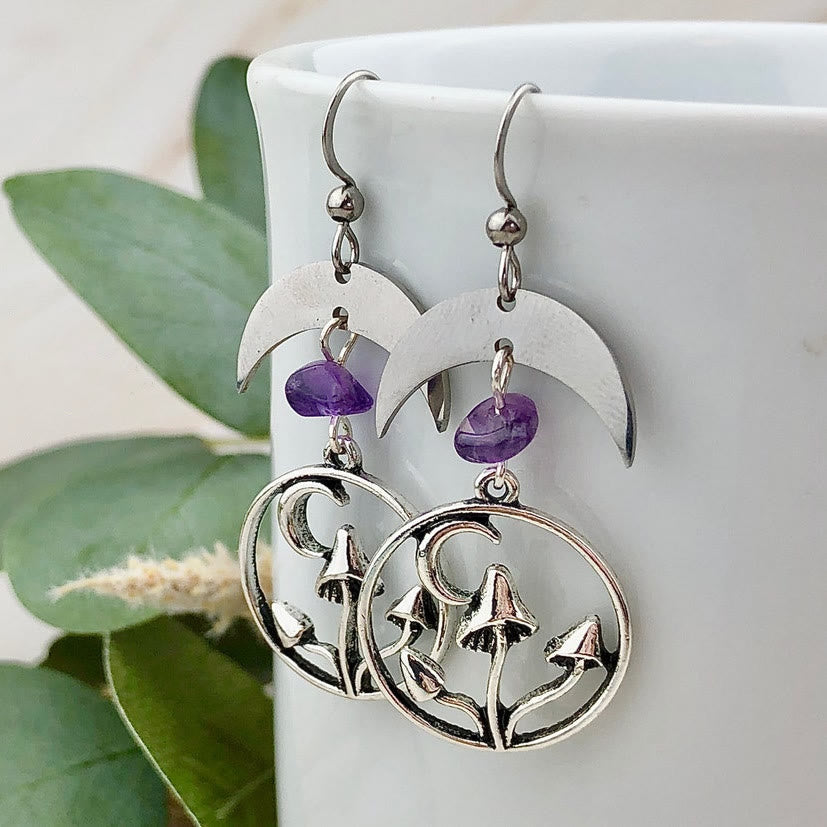Boucles d'oreilles pendantes en forme de champignon lunaire en cristal naturel Olivenorma