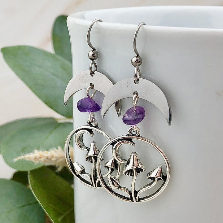 Boucles d'oreilles pendantes en forme de champignon lunaire en cristal naturel Olivenorma