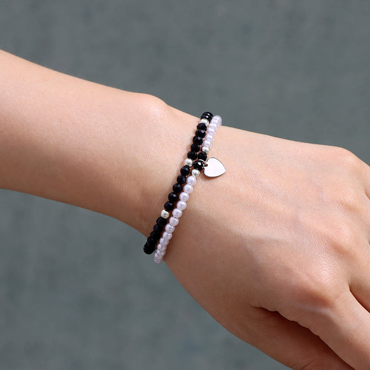 Bracelet double couche avec breloque en forme de cœur et pierre à facettes Olivenorma