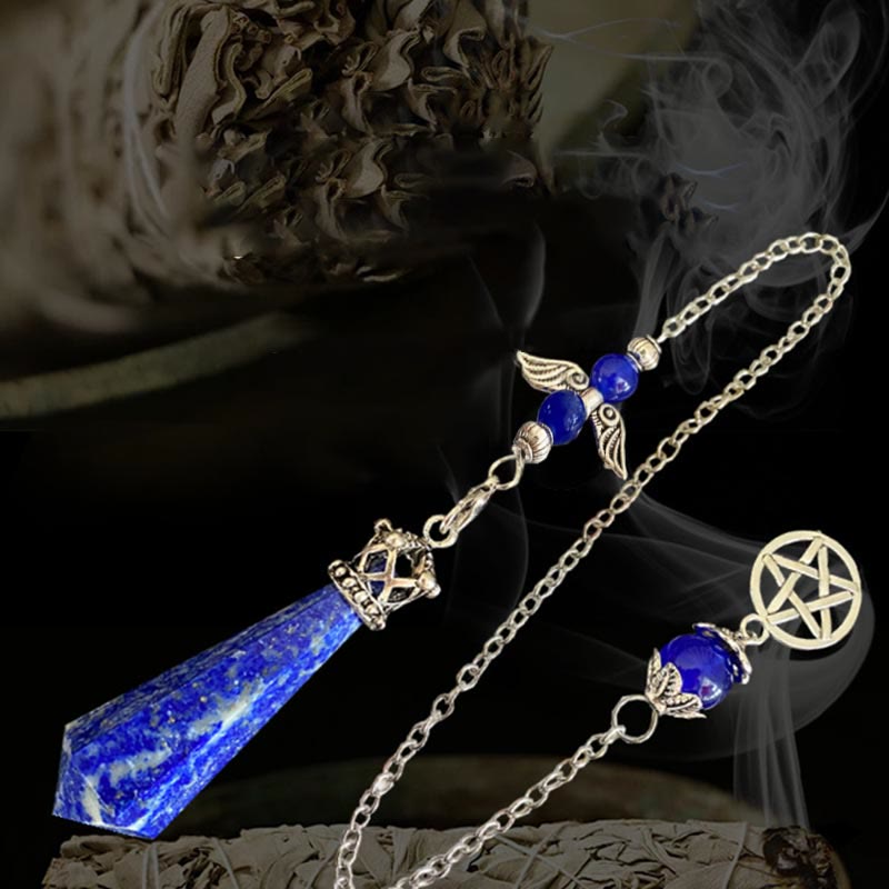 Pendule couronne d'ailes en cristal de lapis-lazuli Olivenorma