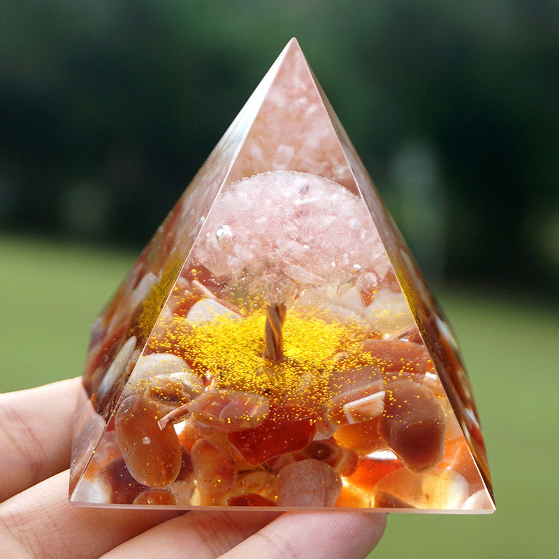 Pyramide d'orgone en quartz rose et agate rouge Olivenorma