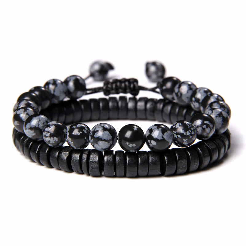 Bracelet à double perles en obsidienne flocon de neige turquoise africaine Olivenorma