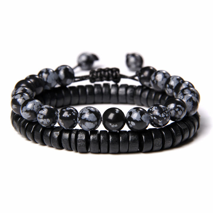 Bracelet à double perles en obsidienne flocon de neige turquoise africaine Olivenorma