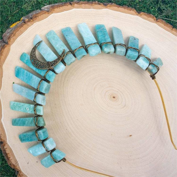 Couronne de cristal pour accessoire de cheveux en amazonite et labradorite naturelle Olivenorma