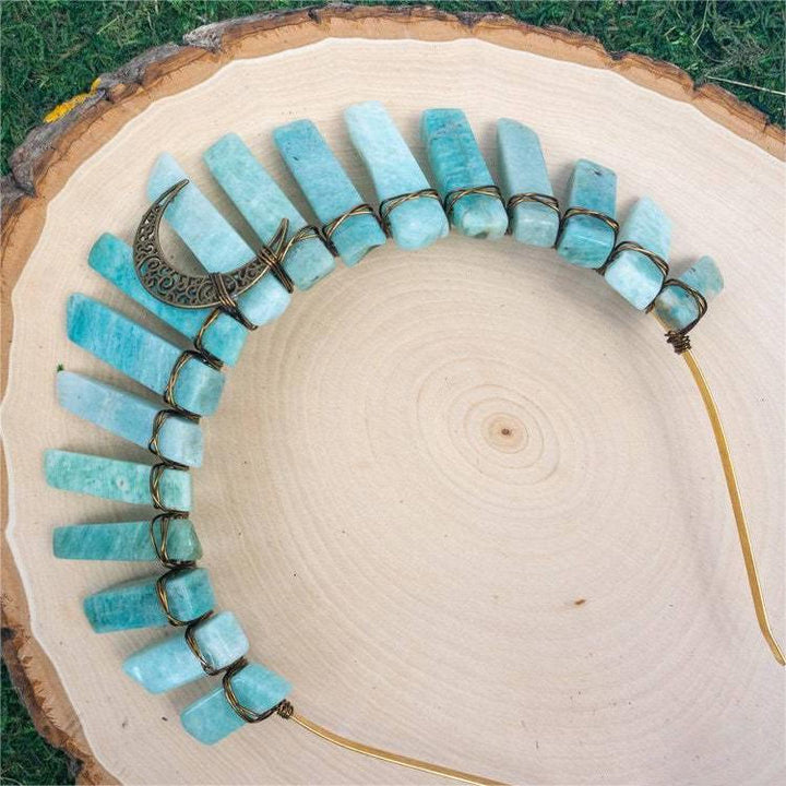 Couronne de cristal pour accessoire de cheveux en amazonite et labradorite naturelle Olivenorma