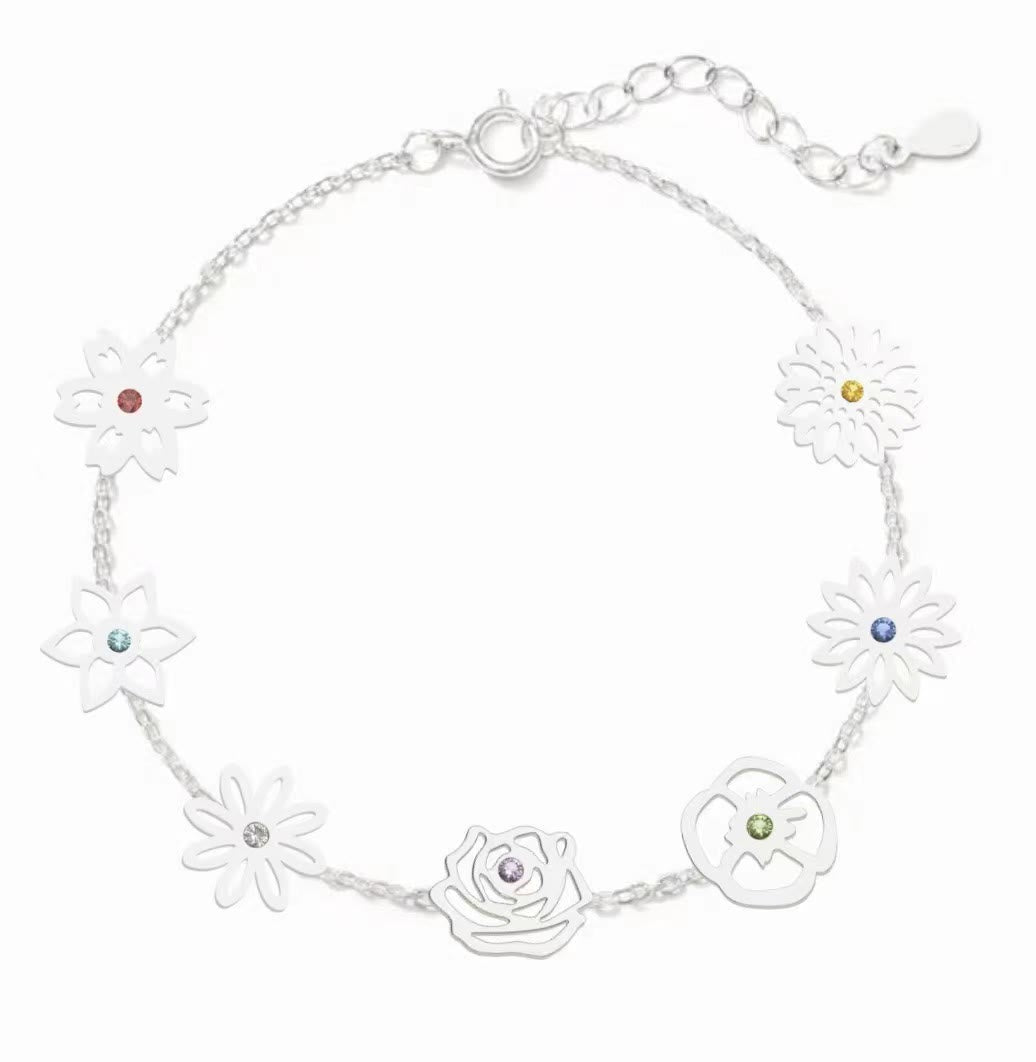 Bracelet avec pierres de naissance et fleurs de naissance Olivenorma 1-8