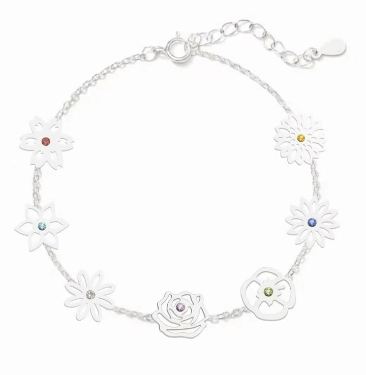 Bracelet avec pierres de naissance et fleurs de naissance Olivenorma 1-8