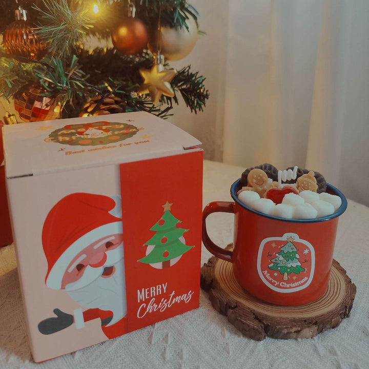 Bougie de Noël en forme de tasse de Père Noël, bonhomme de neige et élan Olivenorma