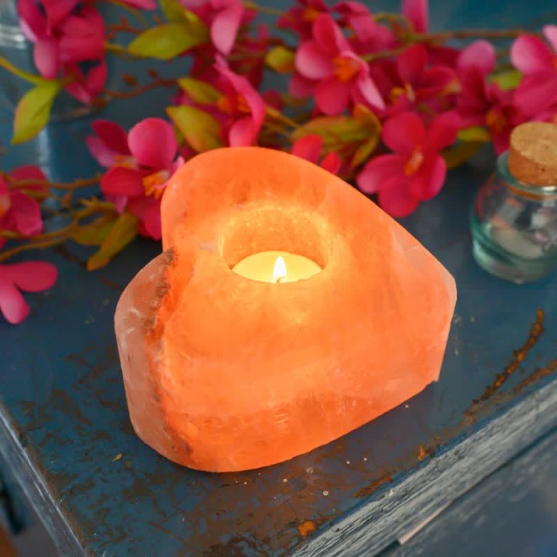 Bougeoir en forme de cœur sculpté à la main Olivenorma Lampe en sel rose de l'Himalaya
