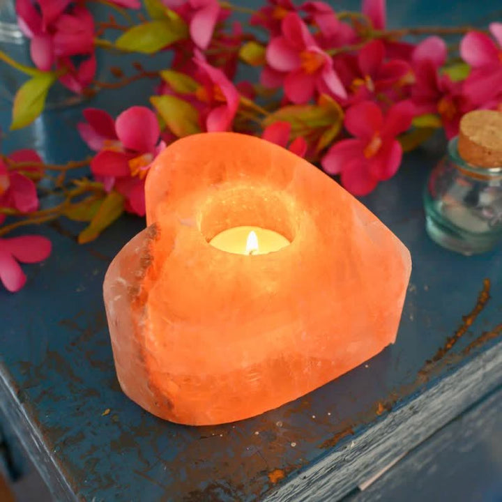 Bougeoir en forme de cœur sculpté à la main Olivenorma Lampe en sel rose de l'Himalaya