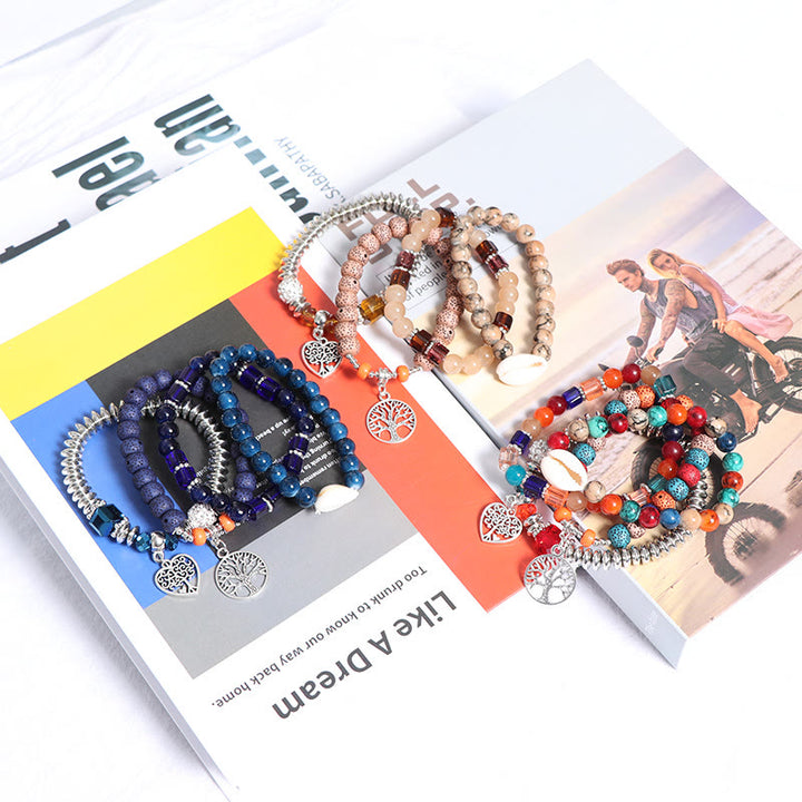 Ensemble de bracelets à perles avec pendentif en forme de cœur et arbre de vie Olivenorma