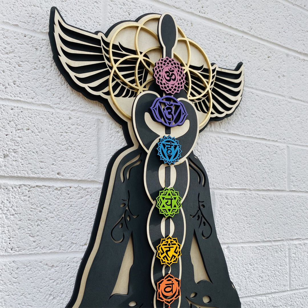 Décoration murale en bois teinté peinte à la main Olivenorma Kundalini Chakra