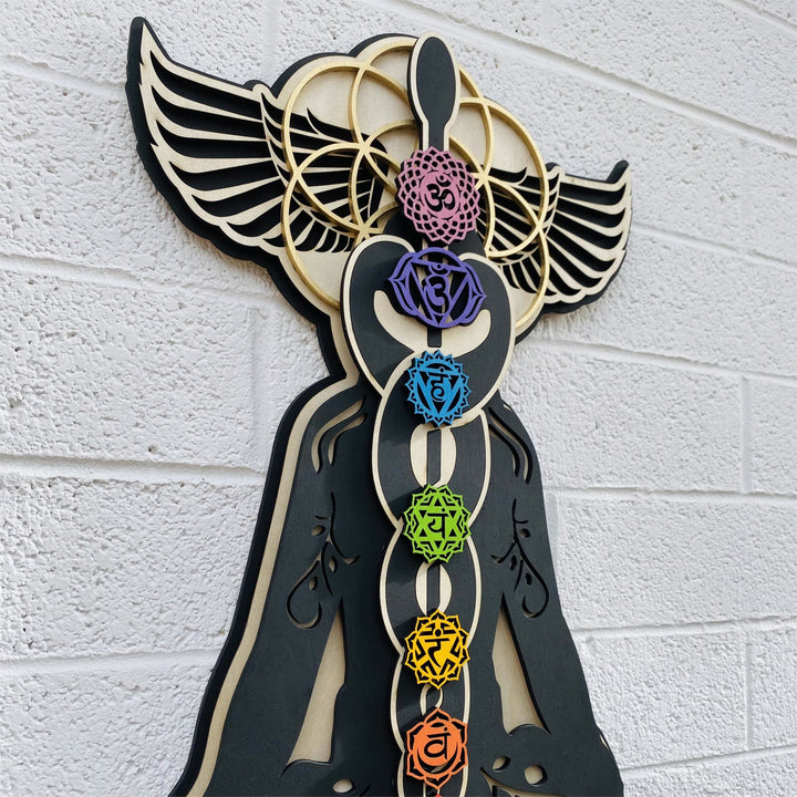 Décoration murale en bois teinté peinte à la main Olivenorma Kundalini Chakra