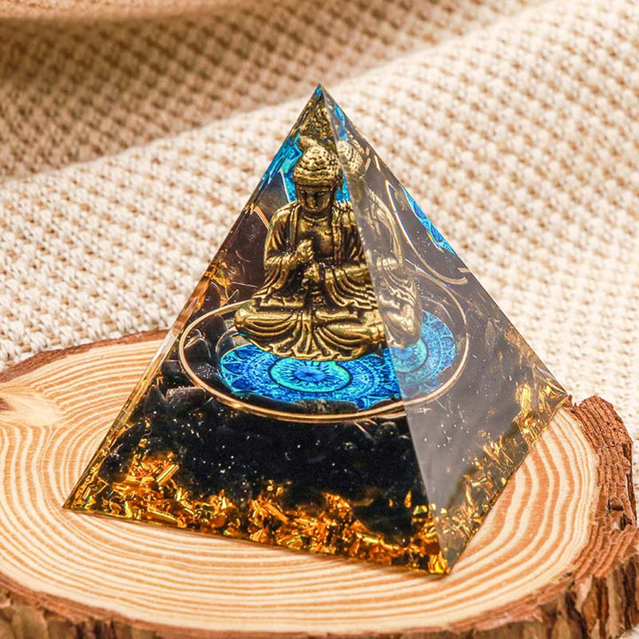 Pyramide d'orgone de protection du Bouddha en obsidienne Olivenorma
