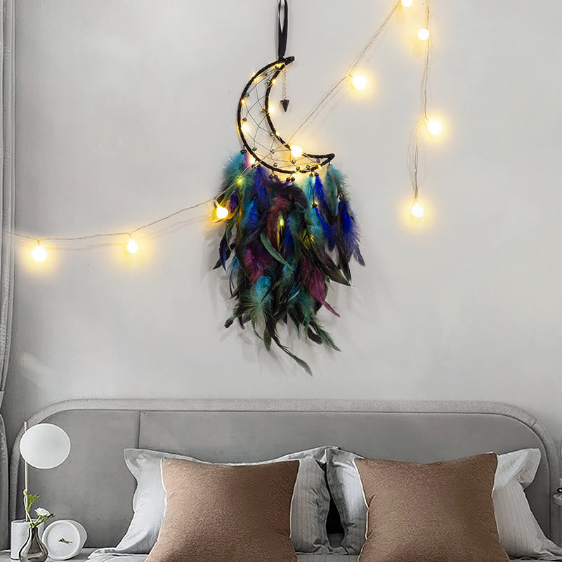 en grès bleu Olivenorma Attrape-rêves Pendentif en forme de plume de lune