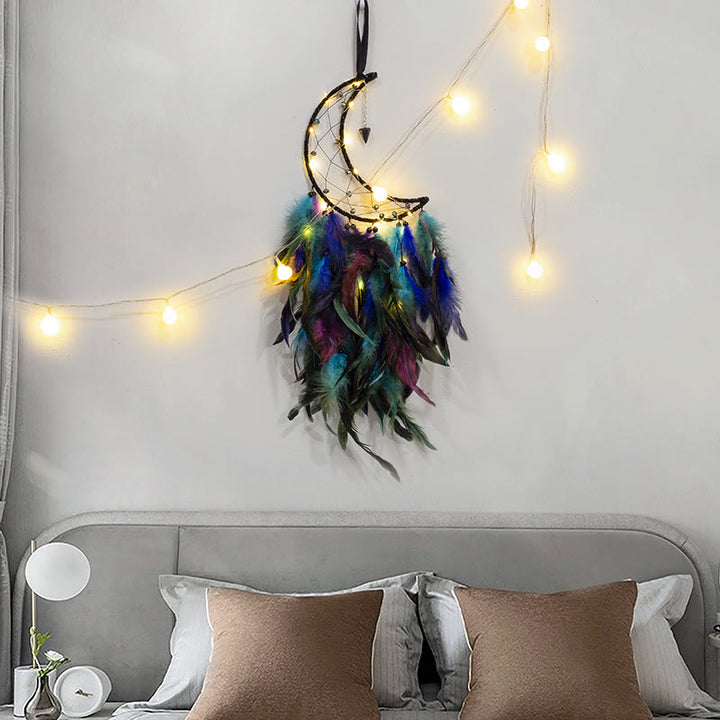 en grès bleu Olivenorma Attrape-rêves Pendentif en forme de plume de lune