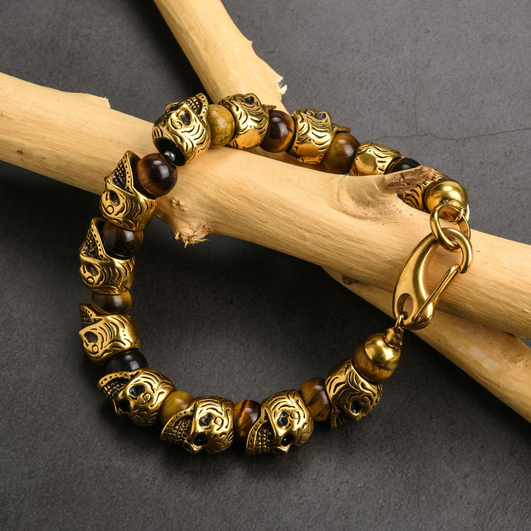 Bracelet Olivenorma en acier inoxydable fait main avec œil de tigre naturel