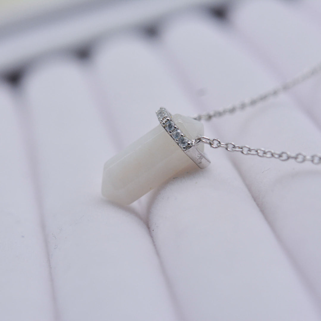 Collier en quartz transparent hexagonal Olivenorma en argent et or rose