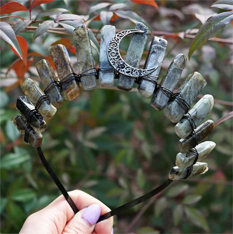 Couronne de cristal pour accessoire de cheveux en amazonite et labradorite naturelle Olivenorma