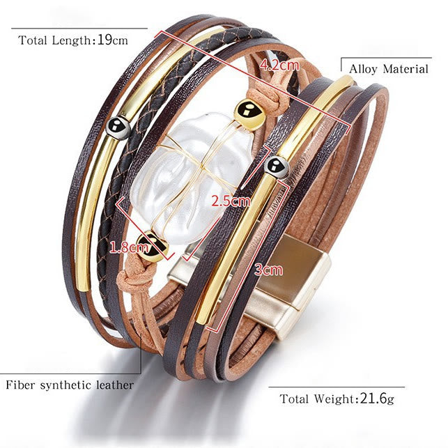 Bracelet en cuir tressé avec perles d'eau douce naturelles Olivenorma