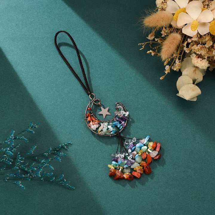 Carillon à vent en cristal de chakra de la lune et des étoiles Olivenorma