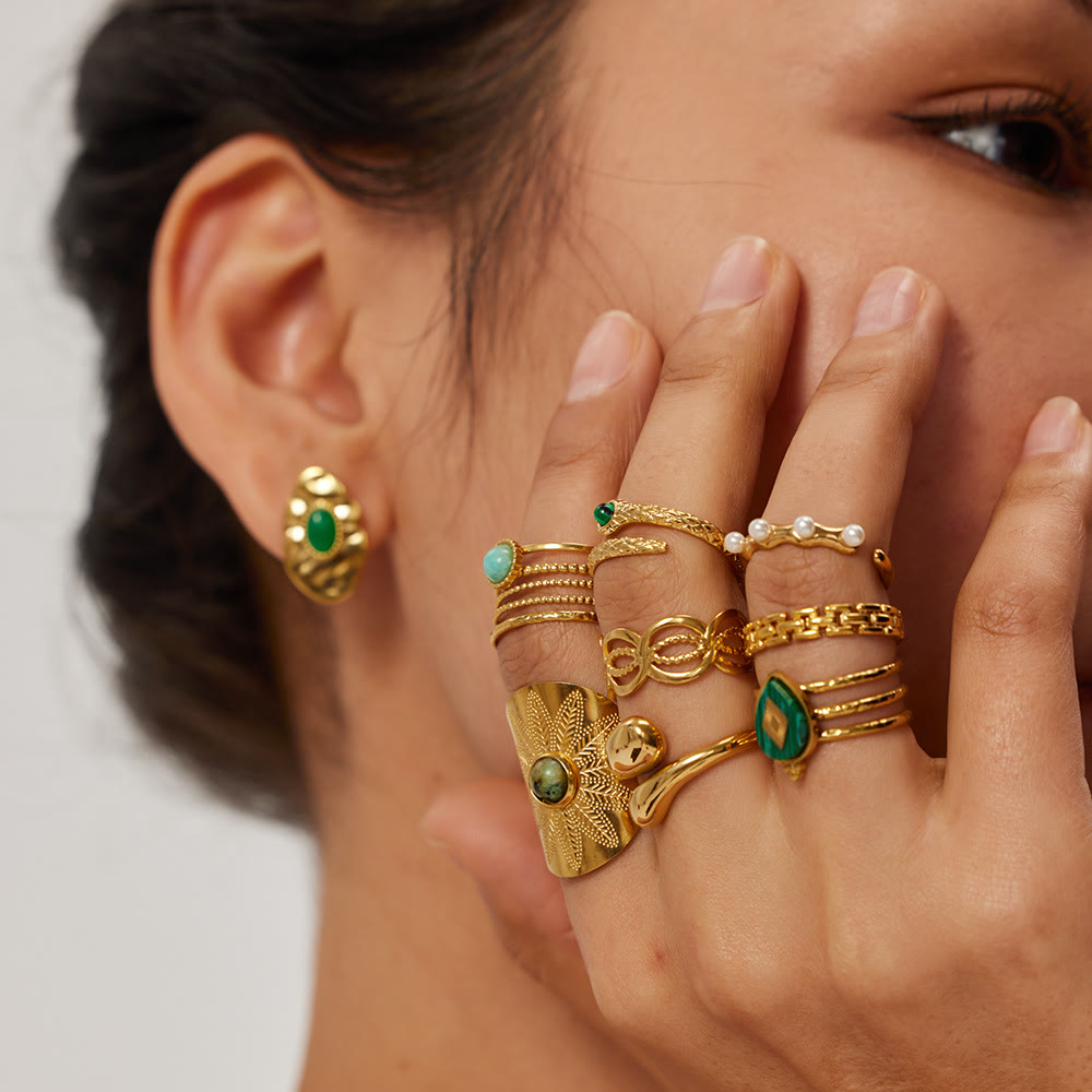 Bague irrégulière ajustable en malachite naturelle Olivenorma