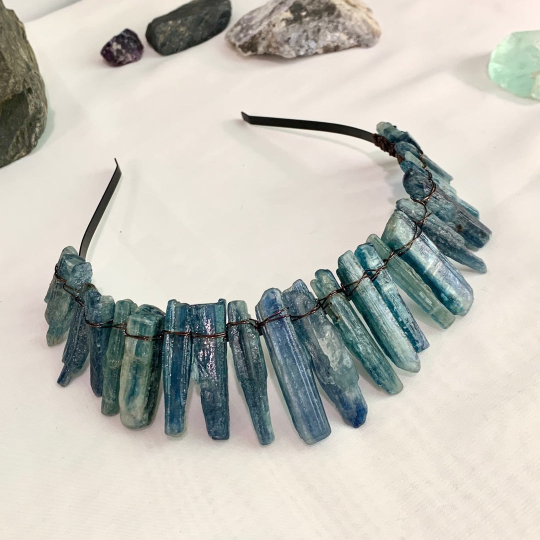 Couronne de cyanite naturelle Olivenorma, serre-tête, peigne à cheveux, bijoux