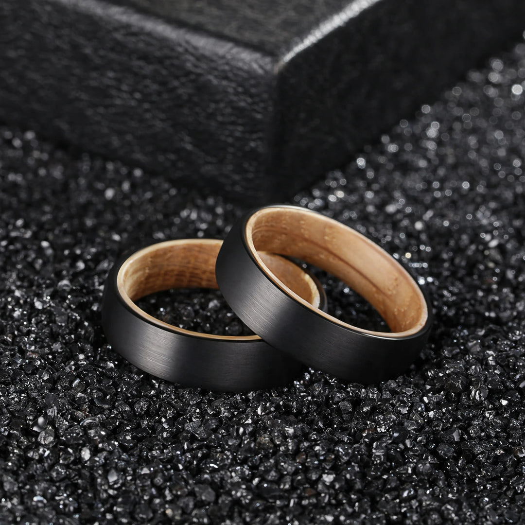 Bague en tungstène noir Olivenorma 6 mm en bois de tonneau de whisky