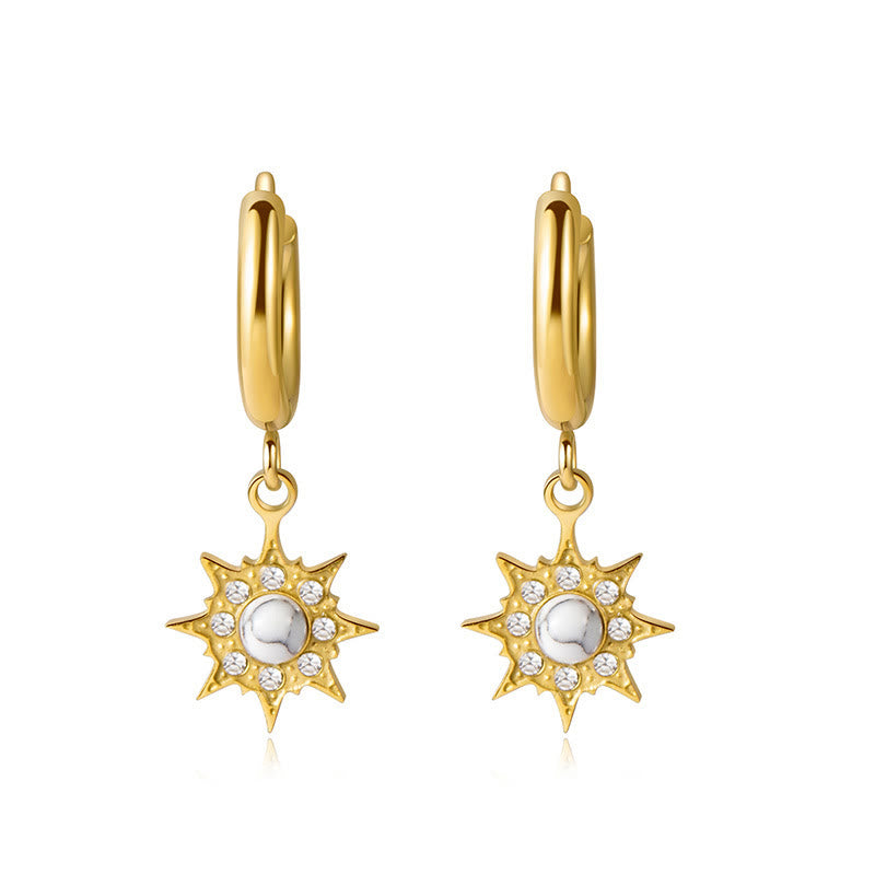 Boucles d'oreilles pendantes en turquoise blanche naturelle Olivenorma Soleil Lune Étoile