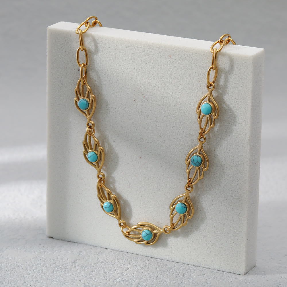 Collier en acier inoxydable 18 carats en forme de feuille de turquoise Olivenorma