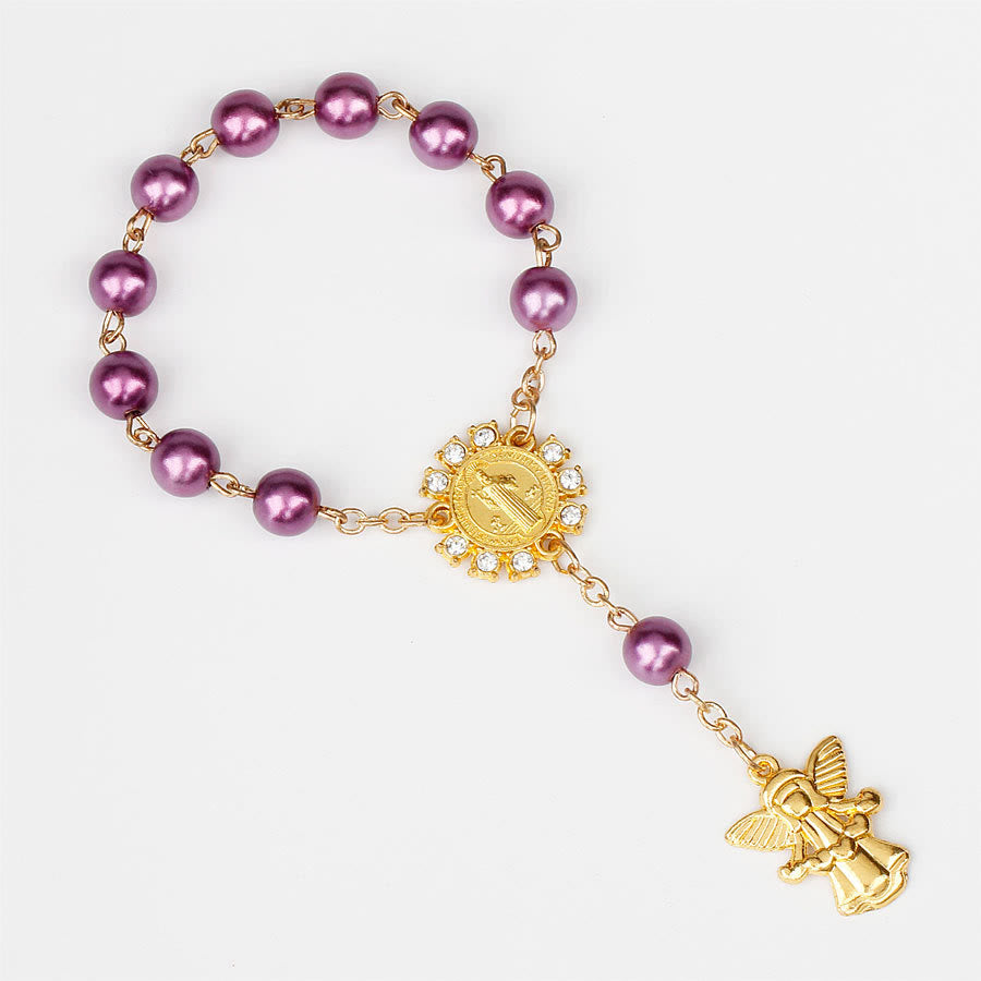 Bracelet chapelet chrétien avec pendentif ange doré de 8 mm Olivenorma