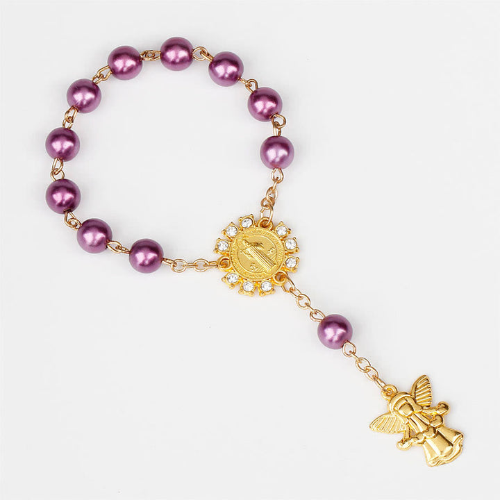 Bracelet chapelet chrétien avec pendentif ange doré de 8 mm Olivenorma