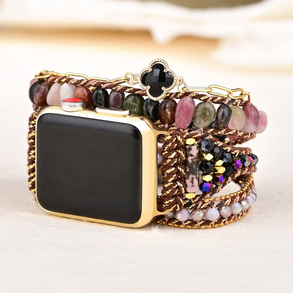 Bracelet enveloppant pour Apple Watch en obsidienne à quartz fraise Olivenorma