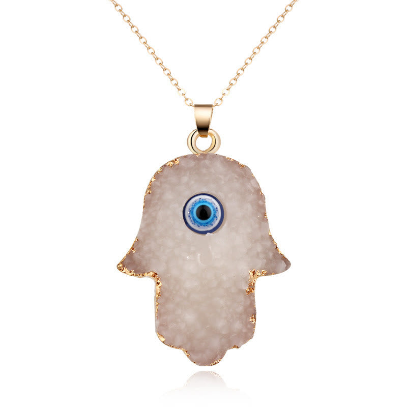 Collier Olivenorma Hamsa Evil Eye Obsidian Cristal Clair