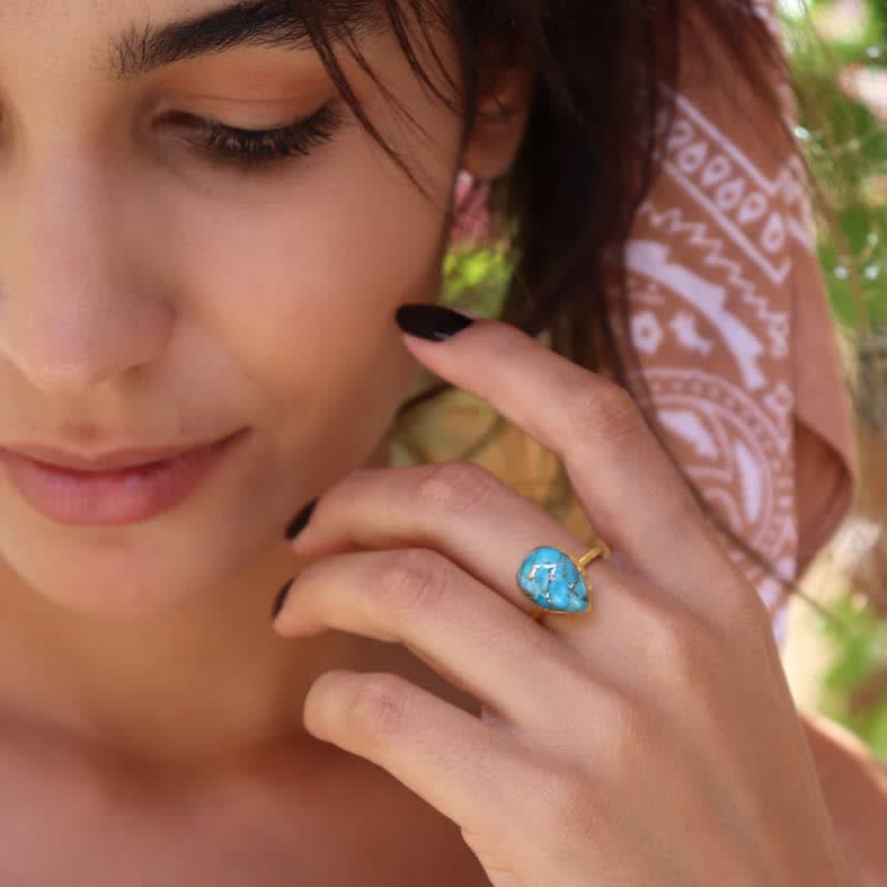Bague en forme de goutte d'eau en cuivre turquoise Olivenorma