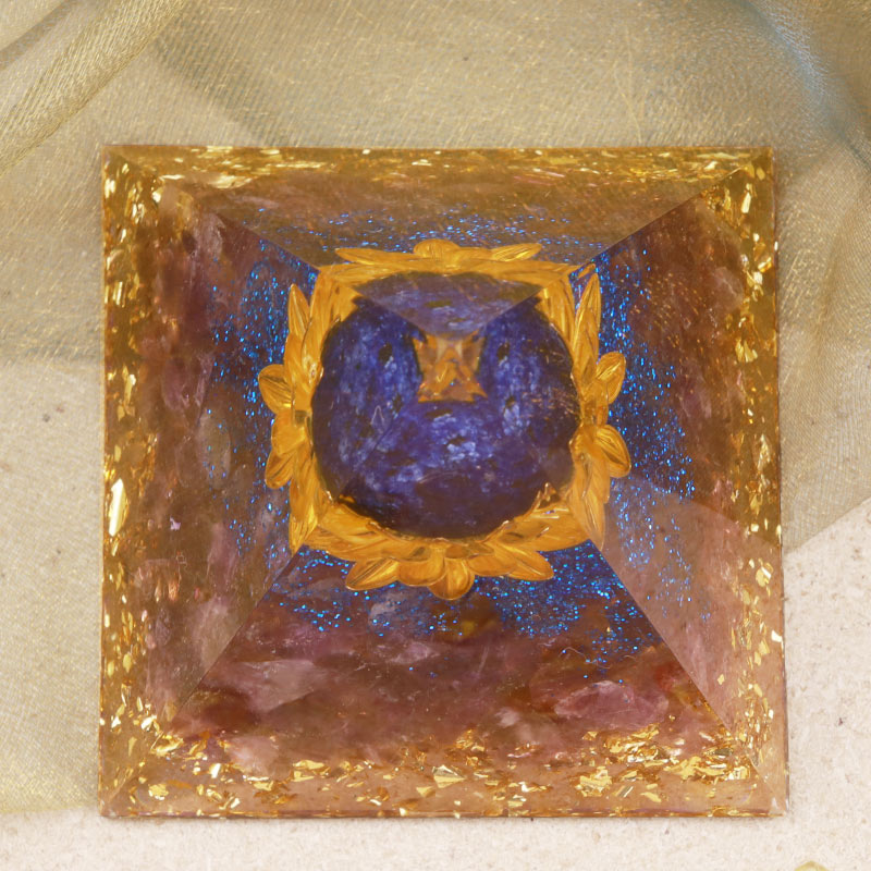 Olivenorma Améthyste Lapis Lazuli Symbole du Lotus Orgone Pyramide