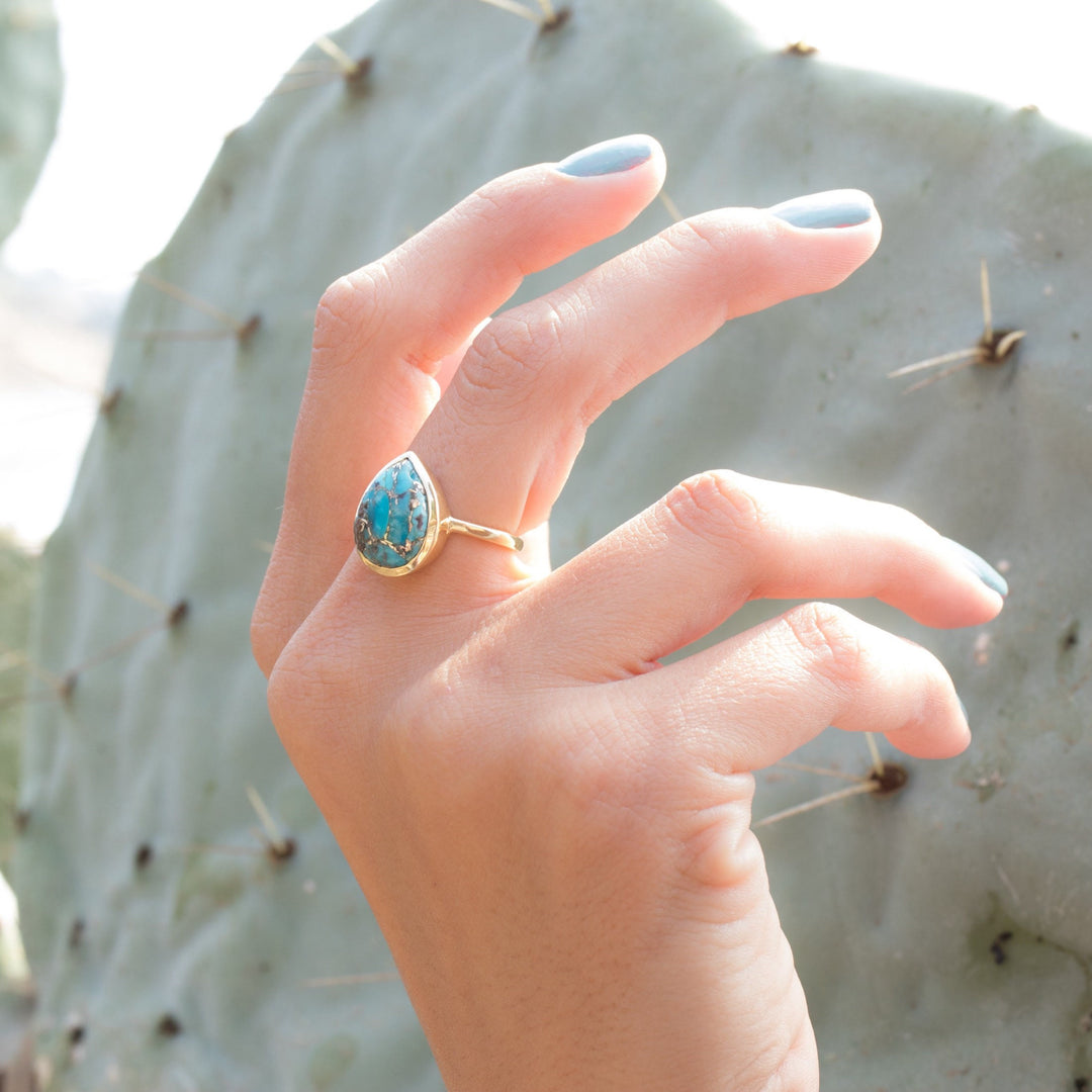 Bague en forme de goutte d'eau en cuivre turquoise Olivenorma