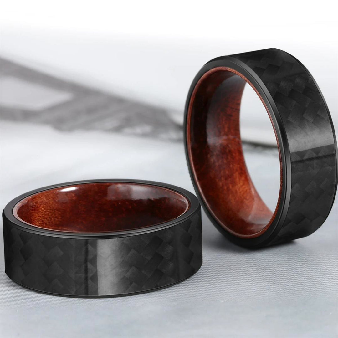 Bague en bois de tonneau de whisky en fibre de carbone sergé noir Olivenorma de 8 mm