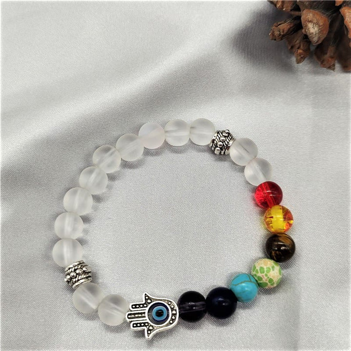Bracelet de perles colorées Olivenorma avec mauvais œil et chakra Hamsa