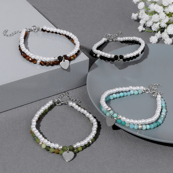 Bracelet double couche avec breloque en forme de cœur et pierre à facettes Olivenorma