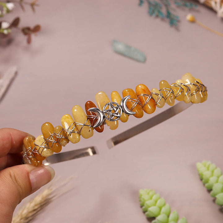 Couronne en cristal tissée en forme d'étoile de lune et de gravier naturel Olivenorma