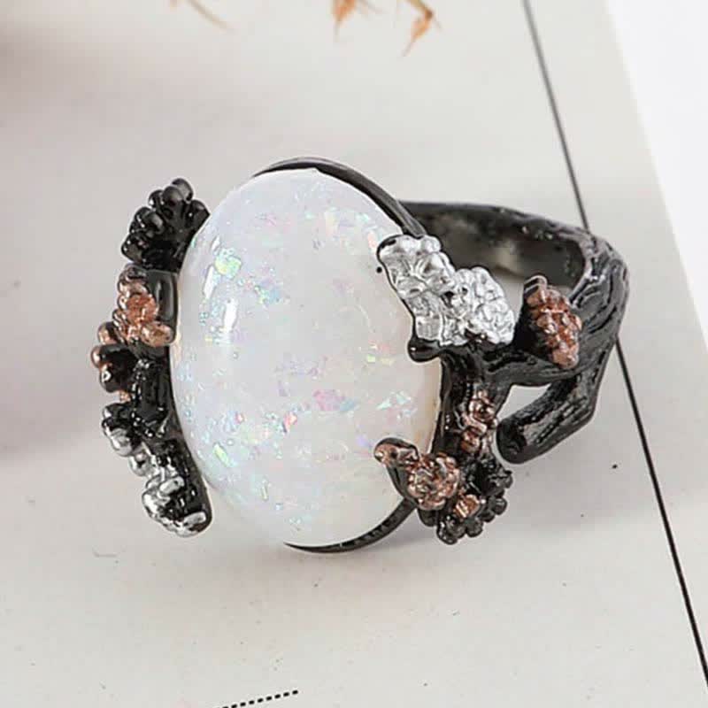 Olivenorma « Midnight Blossom : - Bague d'opale d'arbre magique